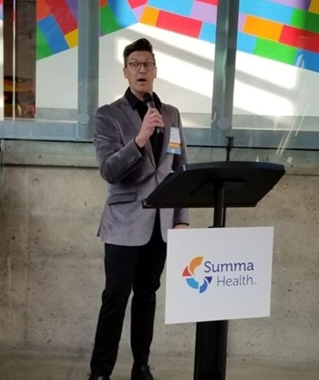 Dr. Hamler speaking at Pride Clinic Leadership Council meeting at Akron Art Museum
