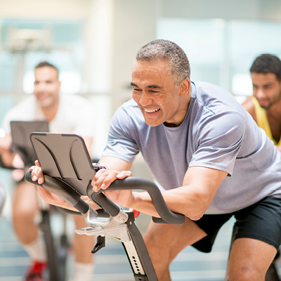 Man in a cycling class