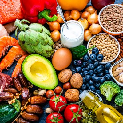 A variety of healthy foods laying on a table