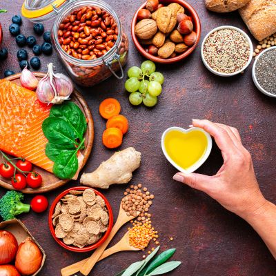 A variety of heart healthy foods on a table