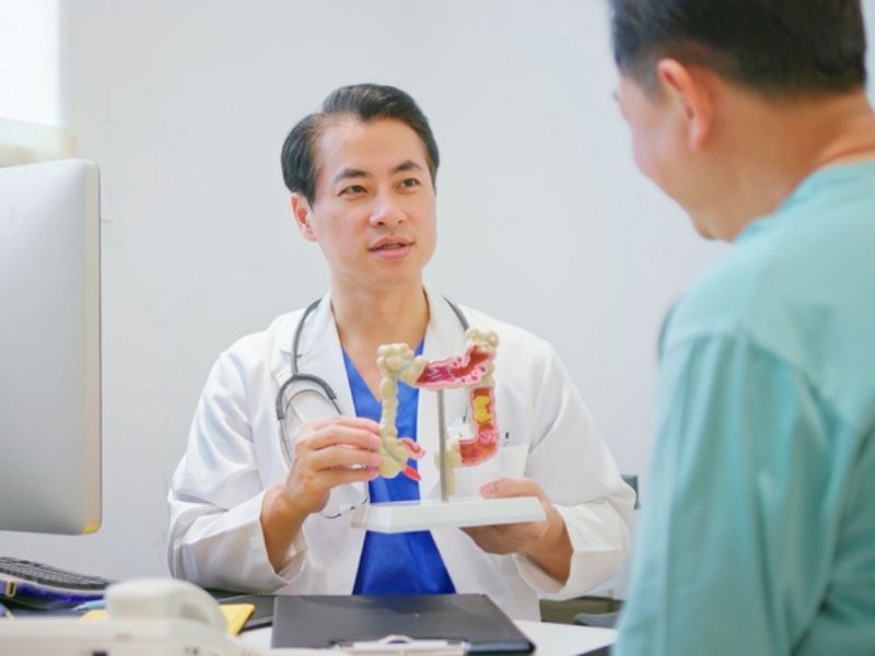 A doctor explaining the digestive system to a patient