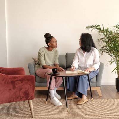 Woman and therapist talking