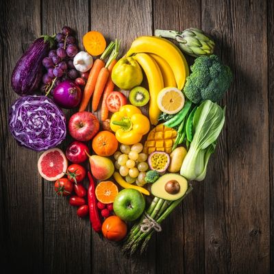 Fruits and vegetables in the shape of a heart