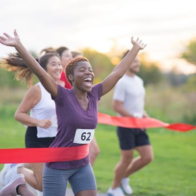 Woman finishing race