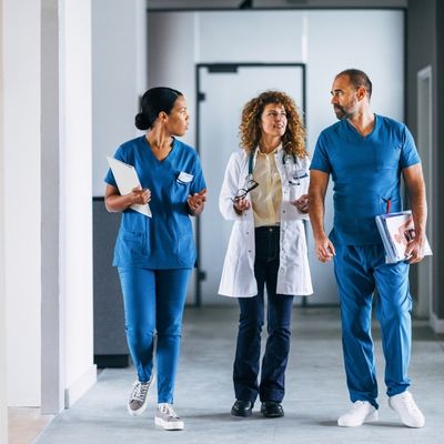 Group of healthcare professionals walking