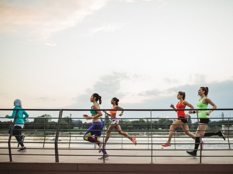 Group of women running outside