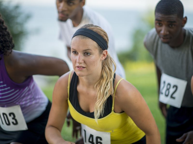 Woman getting ready to run a race