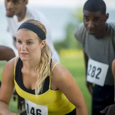 Woman getting ready to run a race