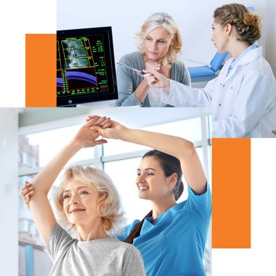 Collage of women at the doctor