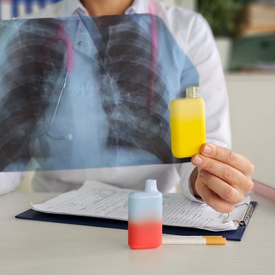 Doctor holding a scan of lungs and a vape