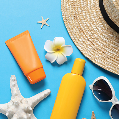 Summer items on blue background