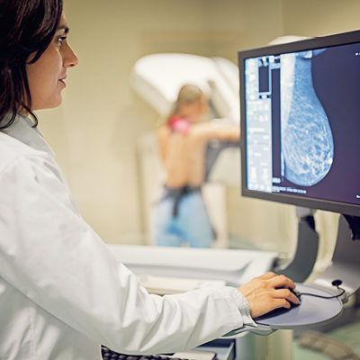woman getting a mammogram 