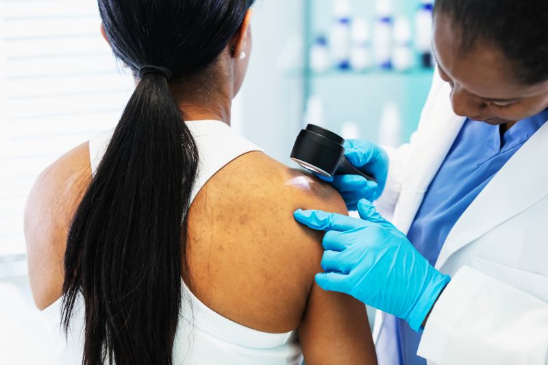 doctor checking patient for skin cancer